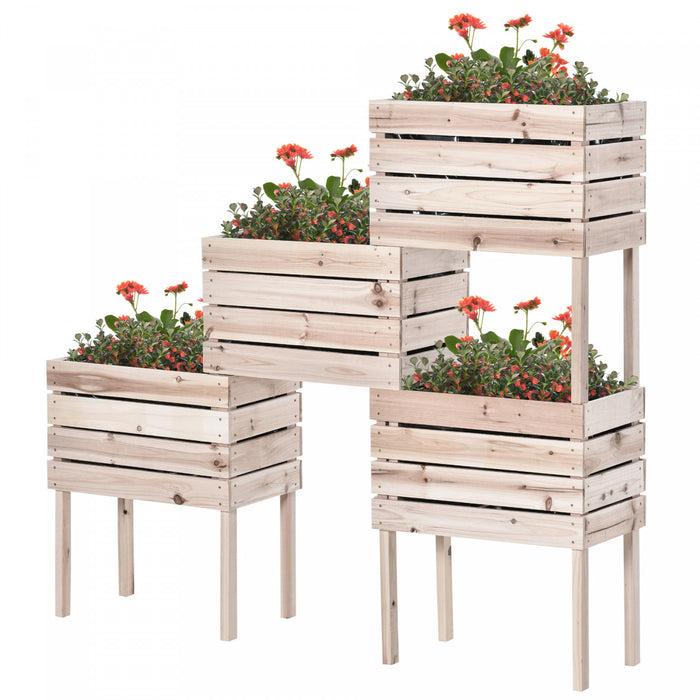 Outsunny Jardinieres Sur Pieds 4 Pieces Lot De 4 Jardinieres Surelevees Modulables Lit De Culture De Jardin Pour Fleurs Legumes Fruits Interieur Exterieur Bois Sapin Naturel