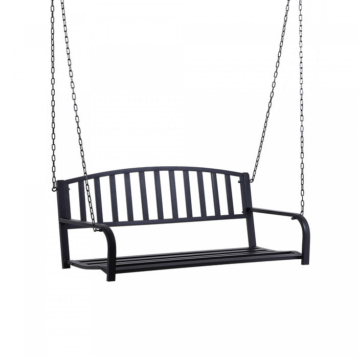 Outsunny 50\" Balancoire De Porche Banc Suspendu Chaise De Planeur D'exterieur Avec Chaine Noir