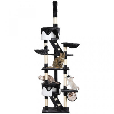 Pawhut Cat Tower For Large Cats Adult, Floor To Ceiling Cat Tree Adjustable Height 94"-102" Multi-le|Pawhut 94 "-102" Enorme Arbre A Chat Plafond Haut Chat Condo Griffoir Centre D'activite Multi-niveau