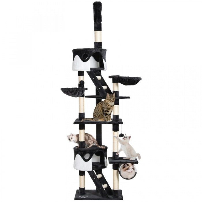 Pawhut 94 \"-102\" Enorme Arbre A Chat Plafond Haut Chat Condo Griffoir Centre D'activite Multi-niveaux Maison De Jeu Blanc