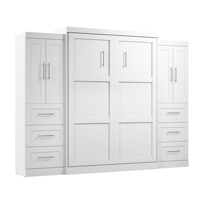 Bestar Pur Queen Murphy Bed with Closet Storage Cabinets (115 W) - White|Grand lit escamotable Pur de Bestar de 115 po (L) avec armoires de rangement - blanc
