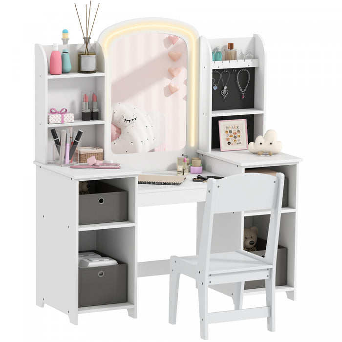 Qaba Coffret de maquillage pour enfants, avec miroir eclaire, blanc