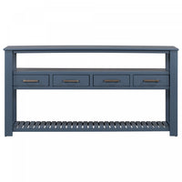 Table d'entree Ava 62,2'' avec tiroirs et etageres ouvertes, bleu marine