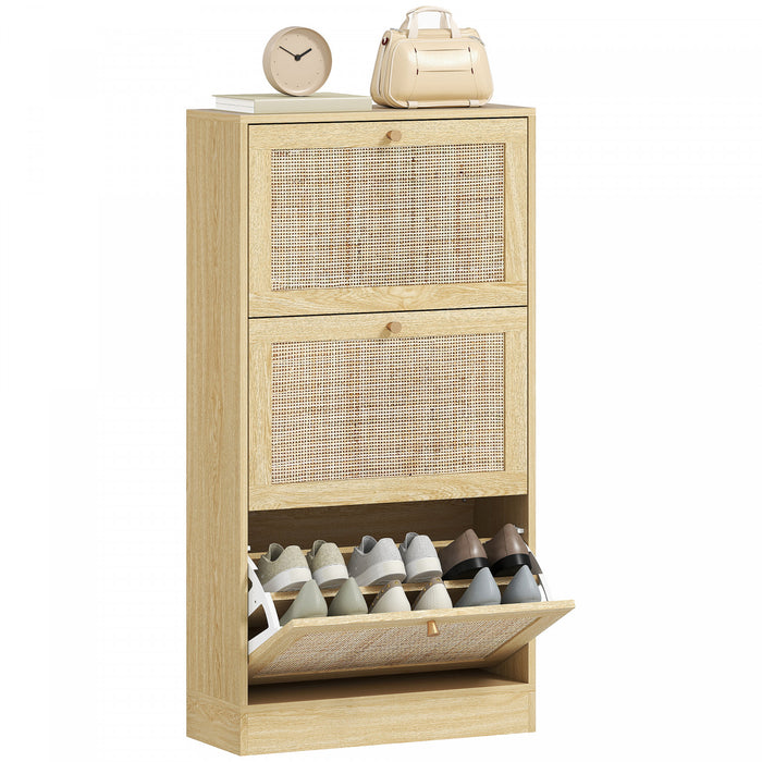 HOMCOM Armoire de rangement pour chaussures en rotin avec 3 tiroirs