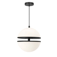 Luminaire suspendu Atomic de Dainolite en verre blanc, avec fini noir mat et ampoule de 30 W