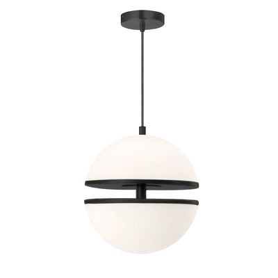 Dainolite Atomic Pendant 30w Matte Black White Glass Lamp|Luminaire suspendu Atomic de Dainolite en verre blanc, avec fini noir mat et ampoule de 30 W