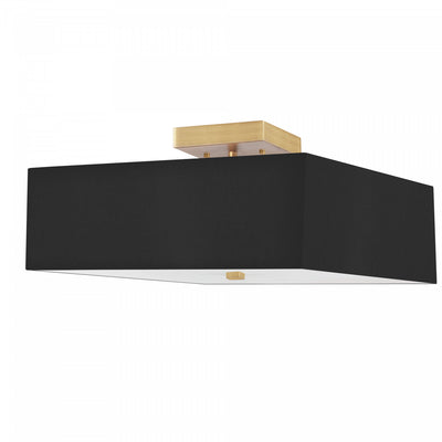 Dainolite Seren 3 Light Semi-flush Mount Aged Brass Black Shade Lamp|Plafonnier semi-affleuré Seren de Dainolite avec abat-jour noir, fini laiton vieilli et 3 ampoules