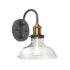 Applique murale Vintage de Dainolite en verre transparent, avec fini noir et laiton antique, et 1 ampoule