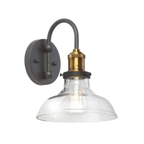 Applique murale Vintage de Dainolite en verre transparent, avec fini noir et laiton antique, et 1 ampoule