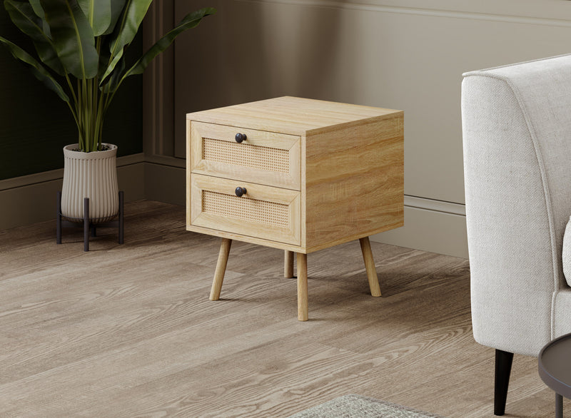 Table de bout avec 2 tiroirs - apparence de bois brun naturel