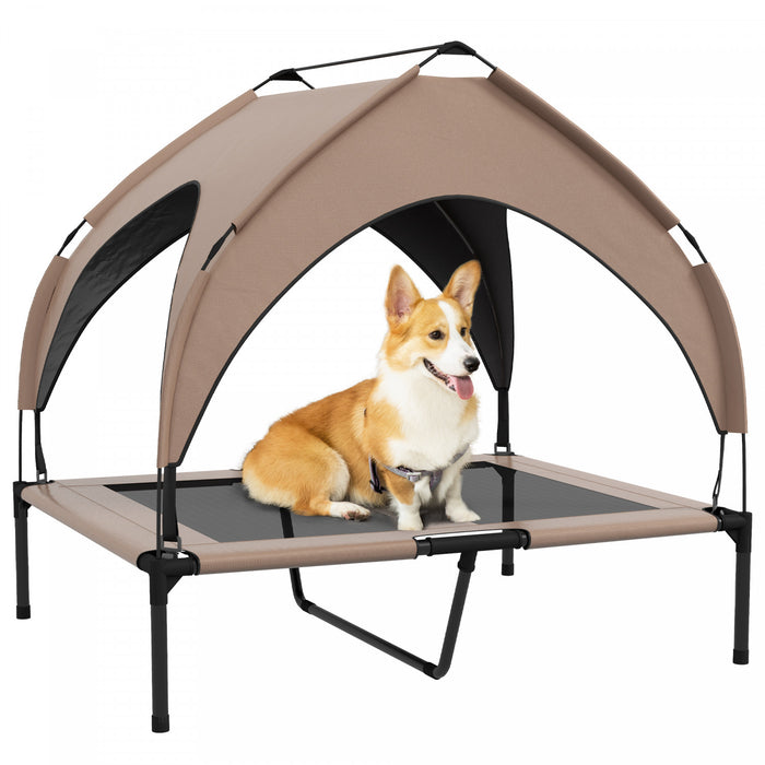 Pawhut Lit Sureleve Pour Chien Avec Auvent, Lit Rafraichissant, Lit Sureleve Portable Avec Maille Respirante Lavable, Pour Interieur Et Exterieur, Moyens Grands Chiens, 36\" X 30\" X 35\", Cafe