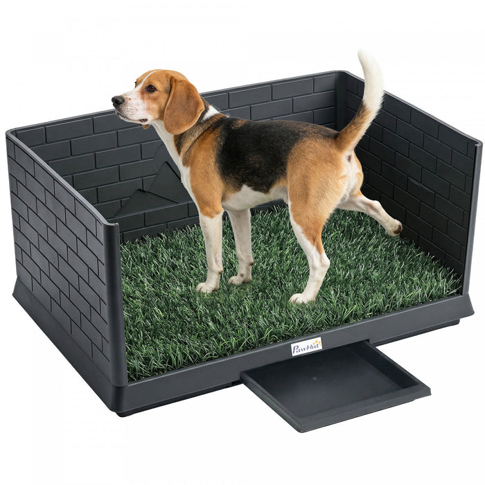 Bac a Litiere pour Chien avec Gazon Synthetique et Parois Hautes, Support pour Tapis Absorbant