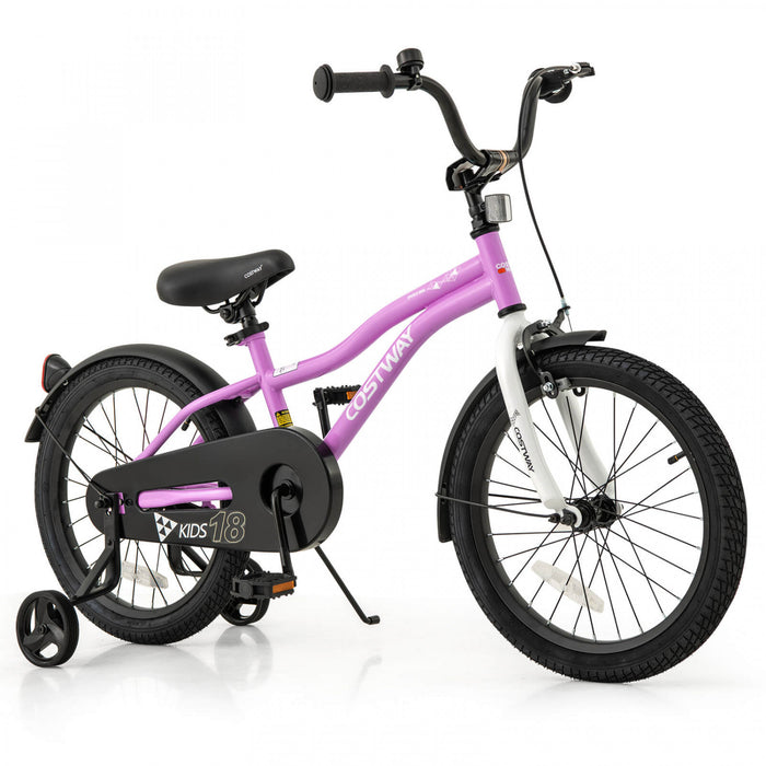Costway 18\" Velo Pour Enfants Pour Garcons Et Filles De 4 A 8 Ans Avec Reflecteurs De Frein A Main Reglables Violet