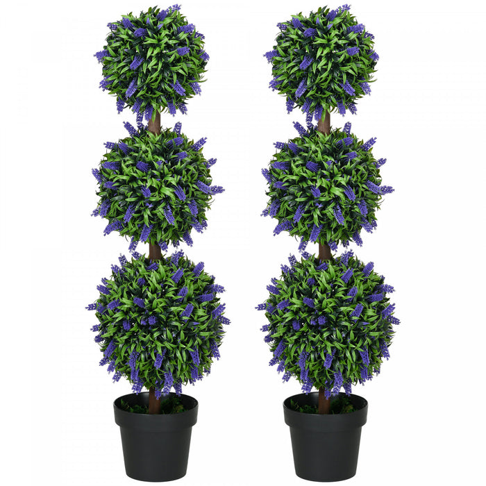 HOMCOM Lot de 2 Plantes Artificielles en Pot Arbres Boules avec Fleurs de Lavande, 110 cm