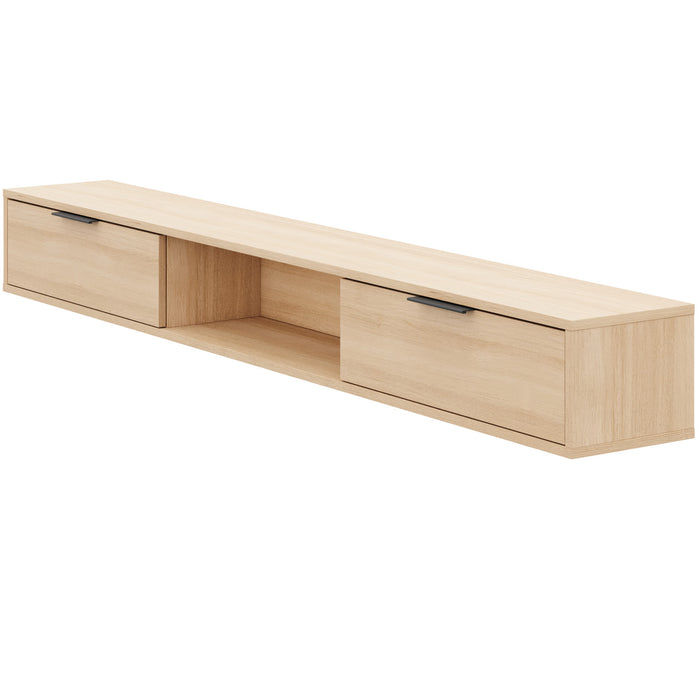 Meuble pour téléviseur mural mince Nordika de 72 po avec 2 armoires de rangement - chêne blond naturel