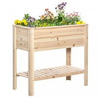Outsunny Lit De Jardin Sureleve En Bois Avec Etagere De Rangement Naturel