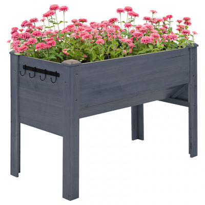 Outsunny Raised Garden Bed With Hooks, 660lb Capacity Wood Elevated Planter Box With Water Draining |Outsunny Lit De Jardin Sureleve En Bois 48 Po Avec Crochets A Outils, Gris