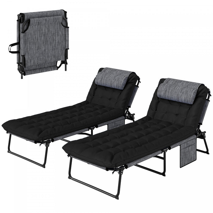 Outsunny 2 Pieces Chaises Longues Pliantes, Chaises Inclinables, Noir