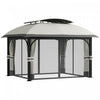 Outsunny Tonnelle A Double Toit 11 x 13' Avec Filet Et Rideaux, Gris Clair
