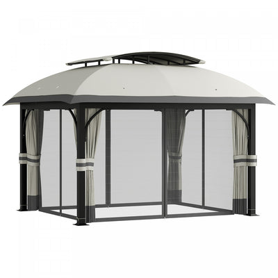 Outsunny 11' x 13' Double Roof Gazebo With Netting & Curtains, Light Grey