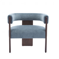 Olivia Fauteuil d’appoint rembourre en velours avec dossier cylindrique et structure en bois de caoutchouc, bleu