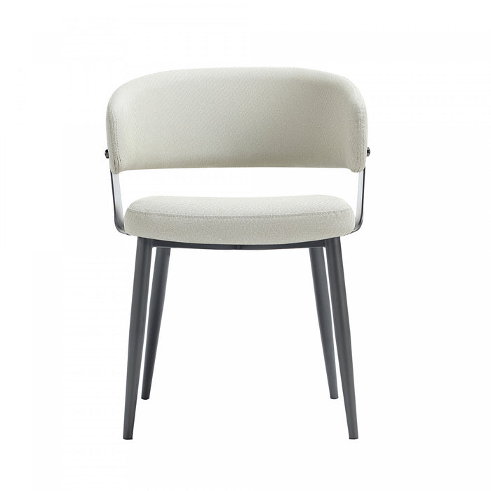 Chaise de salle a manger moderne Luce en metal texture et cuir vegetalien couleur avoine