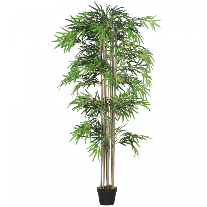 Outsunny Arbre en Bambou Artificiel de 182 cm en Pot avec 1530 Feuilles, Vert