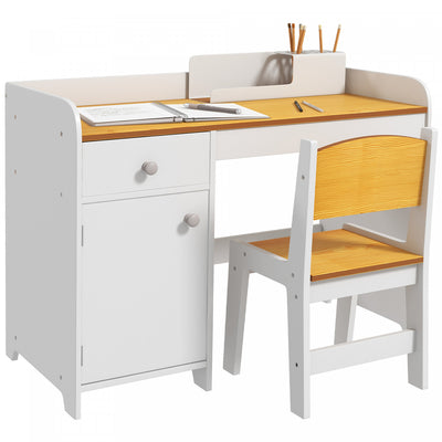 Qaba Kids Desk And Chair Set For 3-6 Year Old With Storage Drawer, Study Table And Chair For Childre|Qaba Ensemble Bureau Et Chaise Pour Enfants De 3 A 6 Ans Avec Tiroir De Rangement, Table D'etude Et