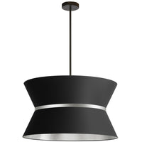 Luminaire suspendu Caterine de Dainolite de 24 po de diamètre, avec abat-jour noir, anneau argenté, fini noir mat et 4 ampoules
