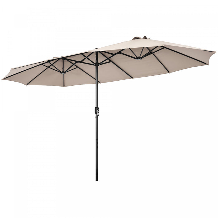 Costway Parasol double face 15FT a manivelle pour patio Jardin marche protection solaire Beige