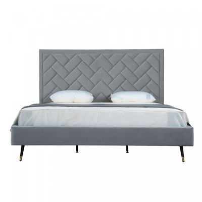 Crosby Modern Upholstered Velvet King Bed in Gray | Lit king moderne Crosby en velours gris capitonne