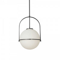 Petit luminaire suspendu Paola de Dainolite en verre blanc opale, avec fini noir mat et 1 ampoule