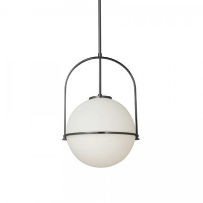 Dainolite Paola 1 Light Pendant Small Matte Black White Opal Glass Lamp|Petit luminaire suspendu Paola de Dainolite en verre blanc opale, avec fini noir mat et 1 ampoule