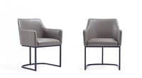  Fauteuil moderne en metal et cuir vegetalien Serena en taupe - Lot de 2