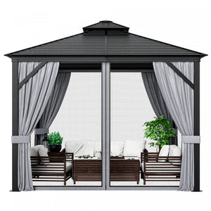 Costway 10’ X 10’ Patio Double Top Hardtop Gazebo Toit En Acier Galvanise Cadre En Aluminium