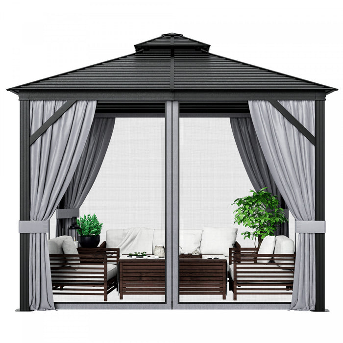 Costway 10’ X 10’ Patio Double Top Hardtop Gazebo Toit En Acier Galvanise Cadre En Aluminium