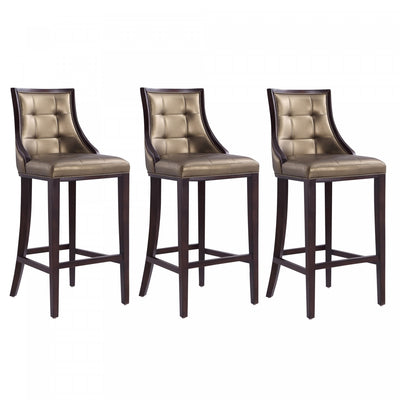 Fifth Avenue Traditional Wood Upholstered Barstool in Bronze - Set of 3 | Tabouret de bar traditionnel en bois avec assise rembourree Fifth Avenue, bronze - Lot de 3