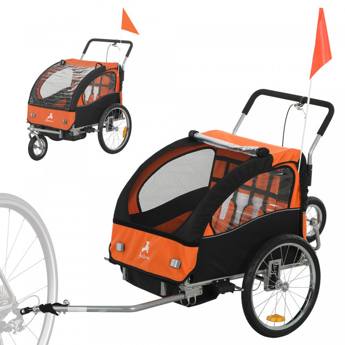Aosom Remorque velo 2 en 1 pour enfants, porte-bebe pliable, Orange