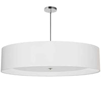 Luminaire suspendu Helena de Dainolite de 40 po de diamètre avec abat-jour blanc qui diffuse la lumière, fini chromé poli et 6 ampoules