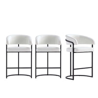 Tabouret de comptoir moderne Augusta en metal et tissu, blanc - Lot de 3