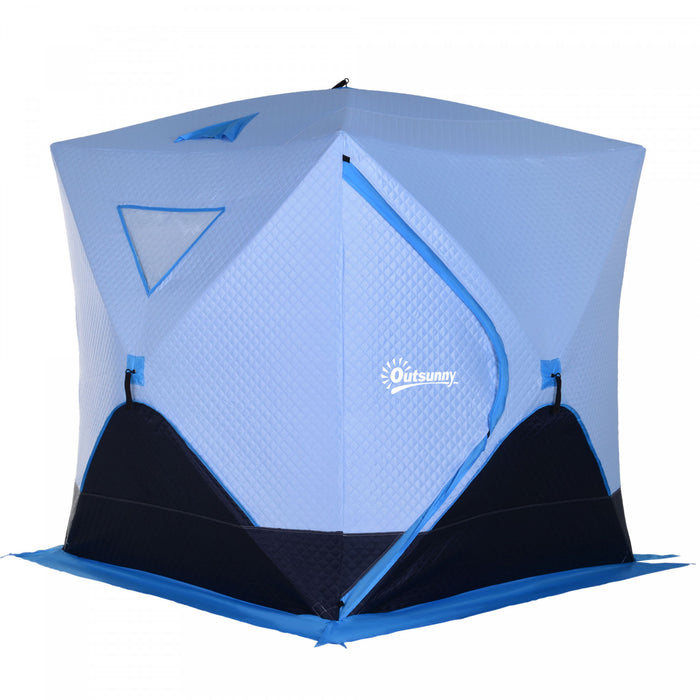 Abri De Peche Sur Glace Outsunny 2/3/4/5 Personnes Tente De Peche Sur Glace Isolee Pop-up Etanche Portable Cabane De Glace Avec Sac De Transport