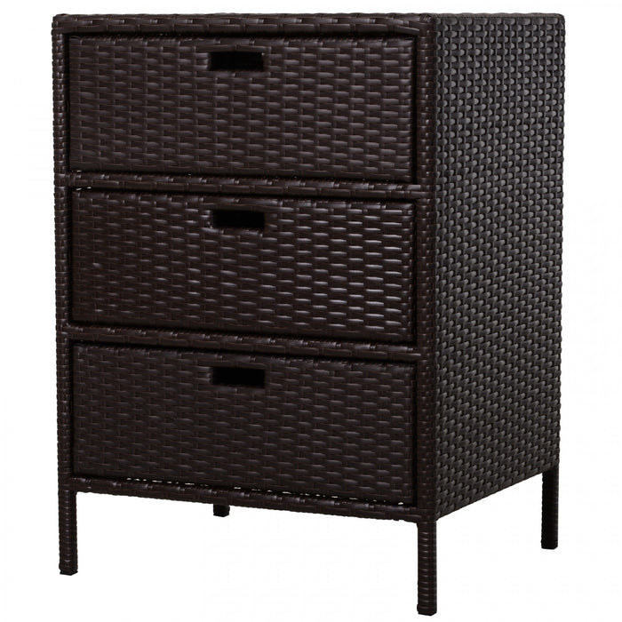 Outsunny 32\" Organisateur De Patio Armoire De Rangement En Osier, En Rotin Salle De Bain Rangement Avec 3 Grands Tiroirs Jardin Au Bord De La Piscineexterieur