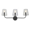 Lumière de coiffeuse Eleanor de Dainolite en verre martelé transparent, avec fini noir mat et 3 ampoules