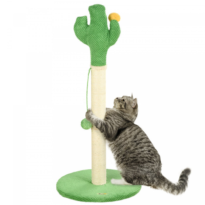 Pawhut Arbre A Chat En Forme De Cactus Pour Chat D'interieur, Griffoir En Sisal Avec Boule Suspendue, 33\", Vert