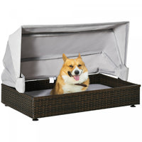 Pawhut Niche Pour Chien En Osier Avec Toit Pliable, Canape Sureleve Pour Animal De Compagnie, Lit Ch