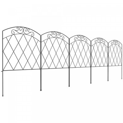 Outsunny 10' Garden Fence, Metal Border Flower, Pack of 5, Black