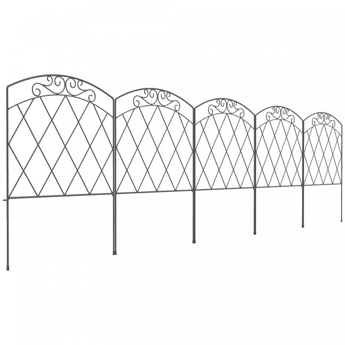 Outsunny Cloture de Jardin 3 m, Bordure Metallique pour Massif de Fleurs, Pack de 5, Noir