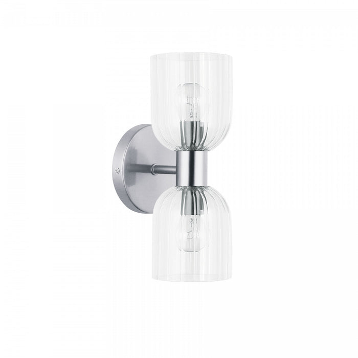 Applique murale Vienna de Dainolite en verre côtelé transparent, fini chromé poli et 2 ampoules incandescentes