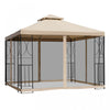 Outsunny 10x10ft Patio Gazebo Exterieur Double Top Pavillon Auvent Jardin Evenement Fete Tente Abri Cour Pare-soleil Cadre En Acier Avec Moustiquaire
