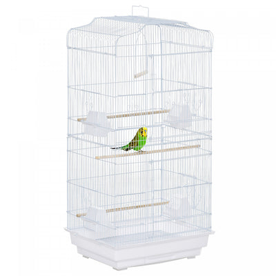 Pawhut 36" Bird Cage For Finches, Canaries Budgies, Parrot Cage With Accessories Handle, White|Pawhut 36" Cage A Oiseaux Ara Maison De Jeu Cacatoes Perroquet Cage De Vol 2 Portes Perchoir 4 Mange